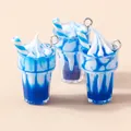 Lot de trois breloques crème glacée en résine dégradé bleu pour accessoires de bijoux DIY - Bleu lac
