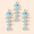 Cute light blue fishbone alloy pendants with gold trim for DIY jewelry making - Sky Blue