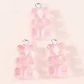 Pink translucent resin gummy bear pendants with silver rings for DIY jewelry making - Pink
