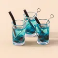 Lot de 3 breloques tasses à bière en résine bleue pour création de bijoux DIY et artisanat - Bleu