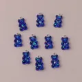 Pack of 10 dark blue resin gummy bear pendants with glitter for DIY jewelry making - Sapphire Blue