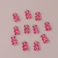 Pink translucent resin gummy bear pendants with rainbow sequins and metal rings - Rose Red