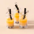 Τρία χαριτωμένα μενταγιόν μινιατούρες bubble tea με πορτοκαλί ρητίνη και ασημένιους κρίκους - Χακί