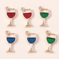 Set of 6 colorful alloy wine glass charms with gold frame for DIY necklace making - Multicolor