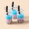 Drie schattige acryl bubble tea bedeltjes met kleurverloop voor DIY-sieraden maken - Blauw & Roze