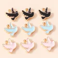 Set of 9 colorful bird charms in black, blue, and pink enamel for DIY jewelry making - Multicolor