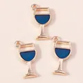 Three gold-plated wine glass charms with blue enamel inlay for DIY jewelry making - Blue
