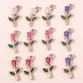 Set of colorful rose alloy pendants with gold plating for DIY jewelry and accessories - Multicolor