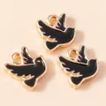 Golden peace dove alloy pendants with black enamel finish for DIY jewelry making - Black