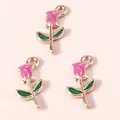 Pink alloy rose charms with gold metal finish for DIY jewelry and necklaces - Rose Red