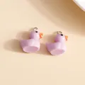 Set of two purple resin duck charms with orange beaks and silver hooks for DIY jewelry - 10 Pieces/Pack / Purple