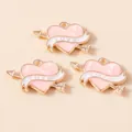 Ciondoli a cuore Cupido rosa con nastri LOVE per creazione gioielli fai-da-te - Rosa