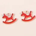 Close-up of red enamel rocking horse charms with golden alloy frame for DIY jewelry - Red