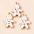 Three cute gingerbread man pendants with white enamel and rhinestones for DIY jewelry - Gingerbread Man Pendant / White