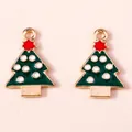Detail of green enamel Christmas tree alloy charms with red stars and gold metal edges - Christmas Tree Style / Green