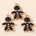 Cute gingerbread man pendants with black enamel and rhinestones on gold alloy base - Gingerbread Man Pendant / Black
