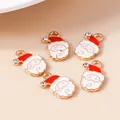 5pcs Christmas Santa Claus enamel charms with red hats and sparkling rhinestones - Red