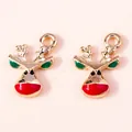 Detailed macro view of Christmas reindeer charms with red nose and green ear accents - Red