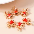 5pcs Christmas bell pendants in red and gold finish for DIY jewelry making - Red