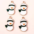 Set of four cute Christmas snowman charms with green scarves and gold-plated alloy loops - Green
