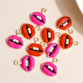 Lip shaped enamel alloy charms for DIY jewelry making with gold plated accents - Multicolor