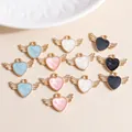 Winged heart charms in alloy with oil-drop marble texture for DIY jewelry making - Multicolor