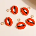 5pcs set of sexy red lip and teeth alloy enamel charms for DIY jewelry making and crafts - Red