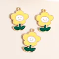 Three smiley sunflower alloy enamel charms for DIY jewelry and necklace making - Yellow