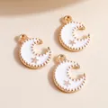 Golden crescent moon pendant with white enamel and star, alloy DIY jewelry accessories - White