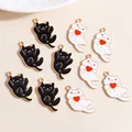 Cute cartoon black and white enamel cat charms with red heart for DIY jewelry making - Multicolor