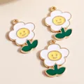 DIY colorful smiling flower pendants in gold-plated alloy and enamel for jewelry making - White