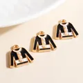 Three elegant black enamel dress charms with gold finish and pearl accents for DIY - Black