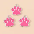 Trois pendentifs en émail rose en forme de patte de chat pour colliers et bijoux DIY - Rose rouge