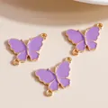 Three purple enamel butterfly pendants with gold plating for DIY jewelry making - Purple