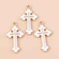 Drie goudvergulde kanten kruishangers met wit emaille voor DIY-sieraden - Wit