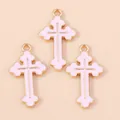 Roze emaille kruis hangers met goudlegering frame voor DIY sieraden maken - Roze