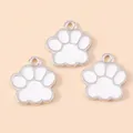 Three white enamel cat paw print alloy pendants with silver edges for DIY jewelry - White