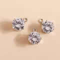 Drei hochwertige runde Zirkonia-Anhänger in Silber mit Sechs-Krallen-Fassung für DIY-Schmuck - Silber