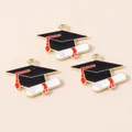 Set of 3 graduation cap and diploma enamel charms with gold metal finish for DIY - Graduation Cap Style