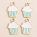 Pack of cute alloy cupcake pendants with mint green drip oil and golden finish for DIY jewelry - Mint Green