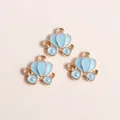 Golden alloy pumpkin carriage pendants with light blue enamel for DIY jewelry making - Blue