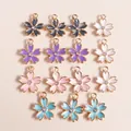 Set of colorful cherry blossom enamel pendants with rhinestones for DIY jewelry making - Multicolor