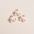 Pink enamel pumpkin carriage charms with gold plating for DIY jewelry making sets - Pink