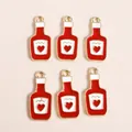 Set of 6 red enamel bottle charms with heart pattern for DIY jewelry making - Small Bottle Style / Burgundy
