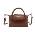 Sac à main marron foncé en similicuir avec poignée et bandoulière réglable - Beige