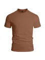 Men's casual brown Henley t-shirt in slim fit jersey fabric showing neck label size L - Coffee