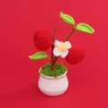 Handmade crochet apple potted plant in white ceramic pot on red background - Apple Cluster Potted Plant