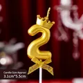 Gold number 2 birthday candle with crown and mesh bow, 3.1x5.5cm cake decoration - Crown Bow Golden Number Candle 2