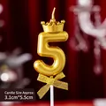 Golden number 5 birthday candle with crown and bow on festive red background - Crown Bow Golden Number Candle 5