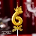 Golden number 6 birthday candle with crown and glitter bow for party cake decoration - Crown Bow Golden Number Candle 6